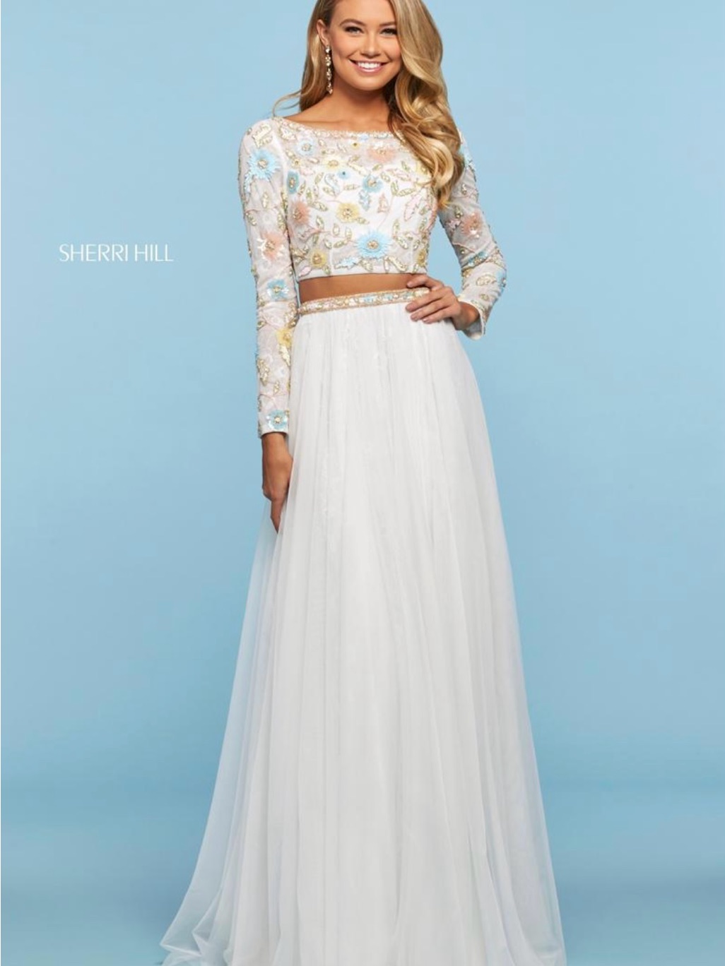 Sherri Hill Taupe Two-Piece Embellished Long Dress
